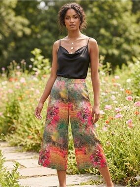 Alice + Olivia Flare Pallazzo Wide-Leg Multi Floral Print Bermuda Pants Size 4
